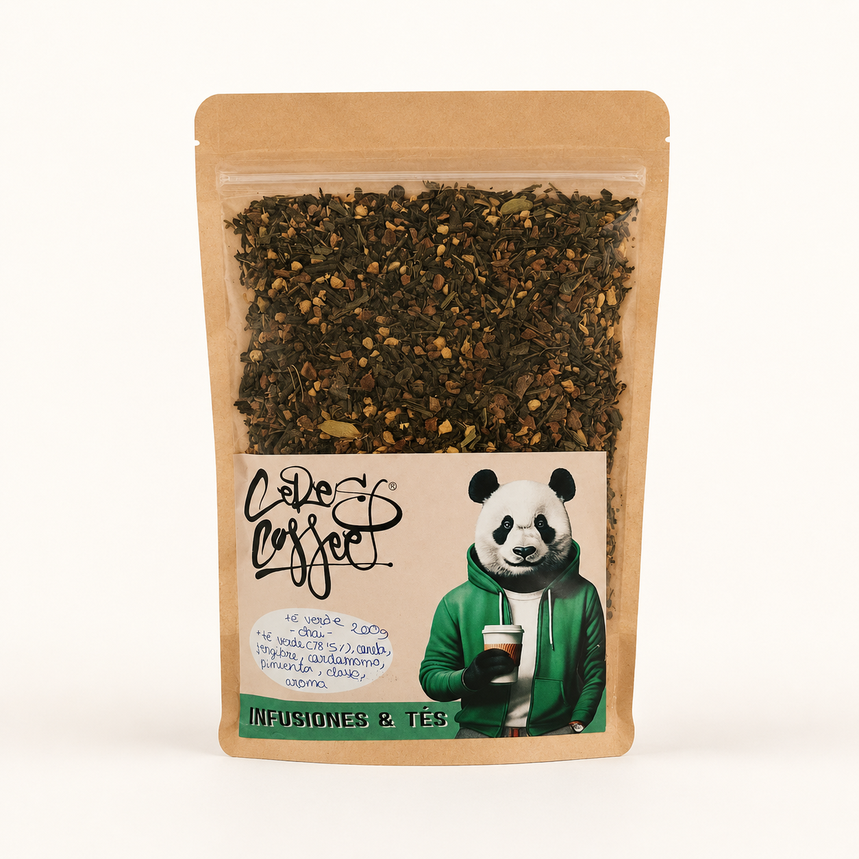 Té Verde Chai Ceres Coffee en hoja suelta con especias cálidas como canela, jengibre y cardamomo